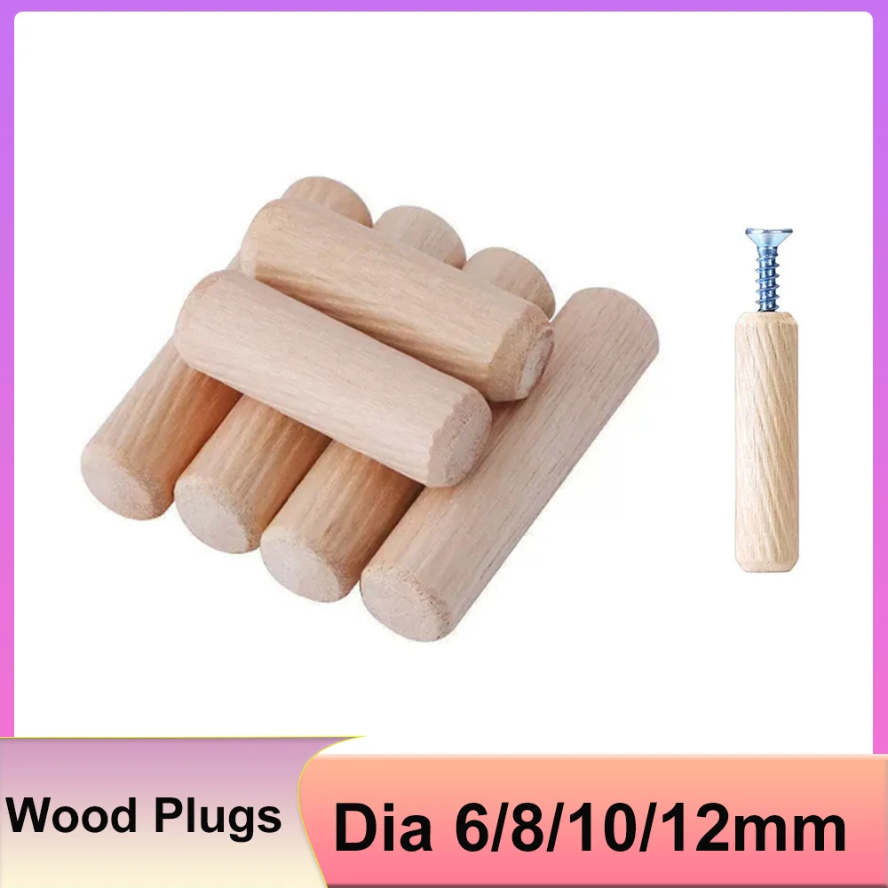 100Pcs Twill Wooden Dowel Pins Dia 6/8/10/12mm Round Wood Plugs Wood Pegs Furniture Cabinet Woodworking Connecting Fittings ﻿