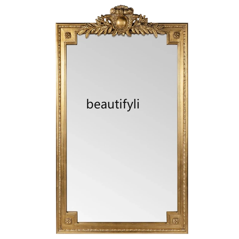 European Square Retro Wall-Mounted Mirror Hand Carved Wooden Frame Full Body Floor Mirror Decorative Mirror