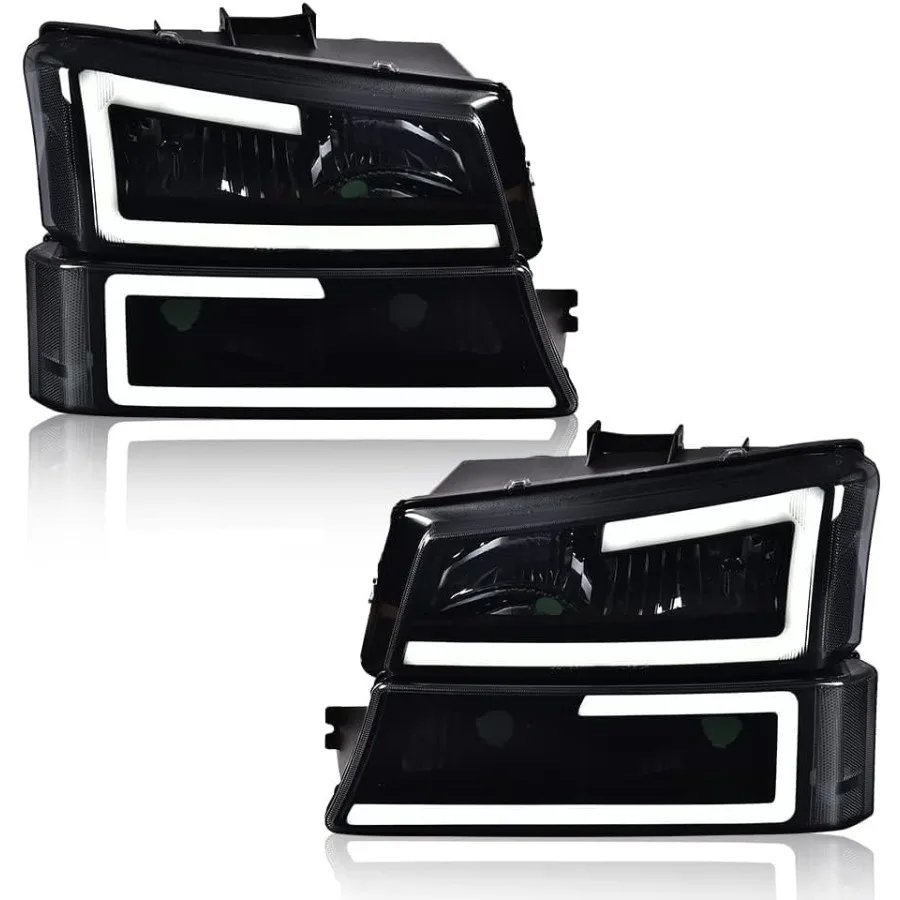 

LED DRL Headlight Assembly for Chevy Silverado 1500 2500 3500 HD 2003-2006 Fit Avalanche 1500 2500 Smoky Lens Black Housing Cle