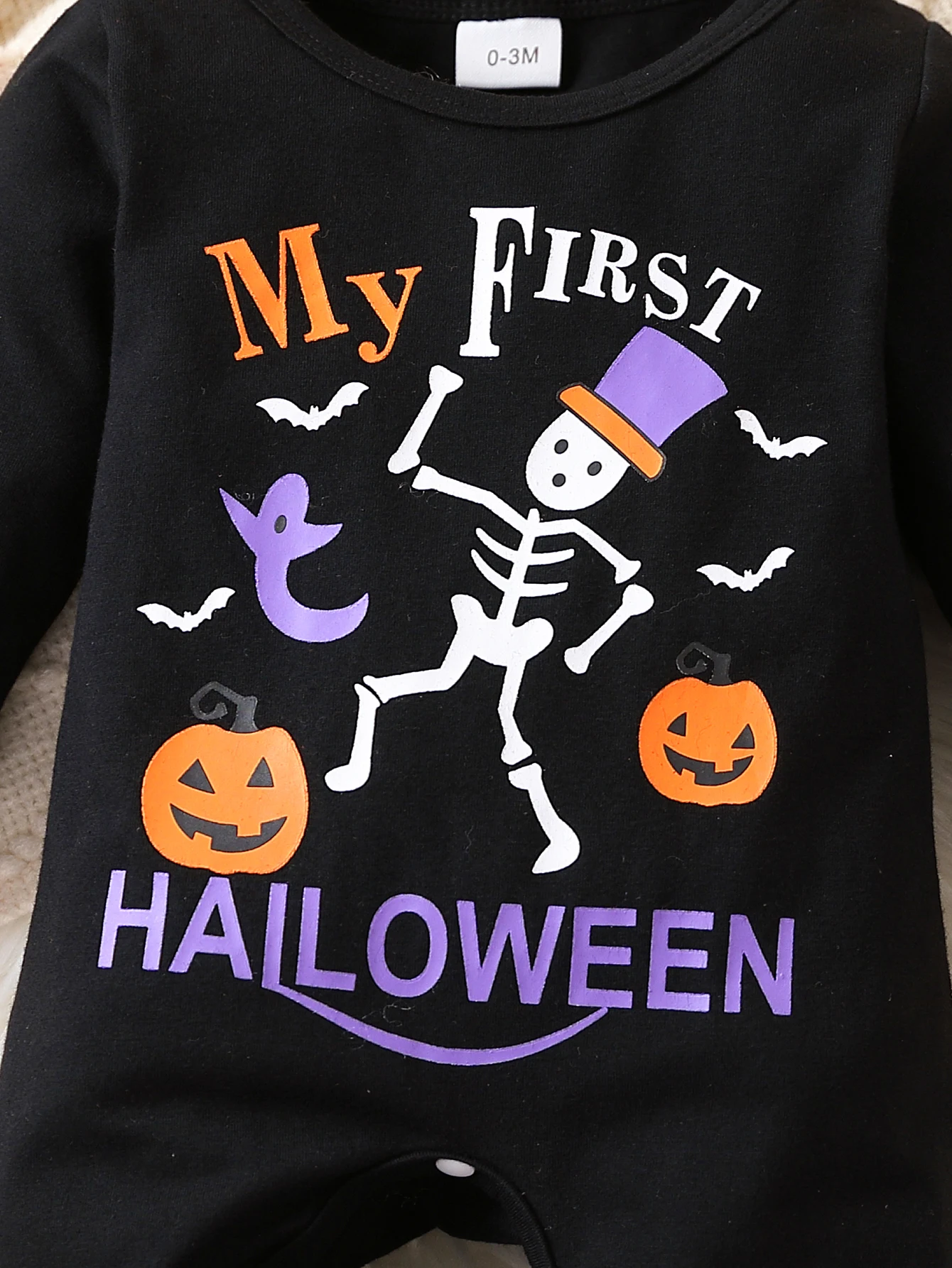 1 Stück Baby-Halloween-Strampler 2026, „Mein erstes Halloween“ Langarm-Strampler mit Kürbis-Geister-Print, Niedliches Krabbel-Outfit für Kleinkinder – Detail 4
