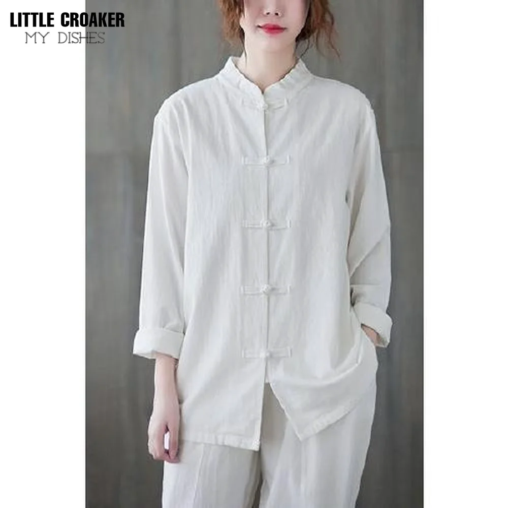 Baumwolle Traditionelle Chinesische Kleidung für Frauen Frühling Herbst Neue Tai Chi Anzug Zen Lose Bluse Shirt Chinesischen Stil Sommer Hosen