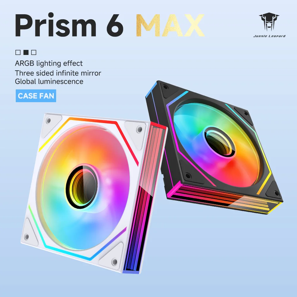 Ventilador de CPU Jungle Leopard Prism 6MAX ARGB de 120 mm, Negro y Blanco, 3 Espejos Infinitos Laterales, Ventilador de Refrigeración para PC, 5V 3PIN ARGB, Sincronización con Placa Base, 4PIN PWM