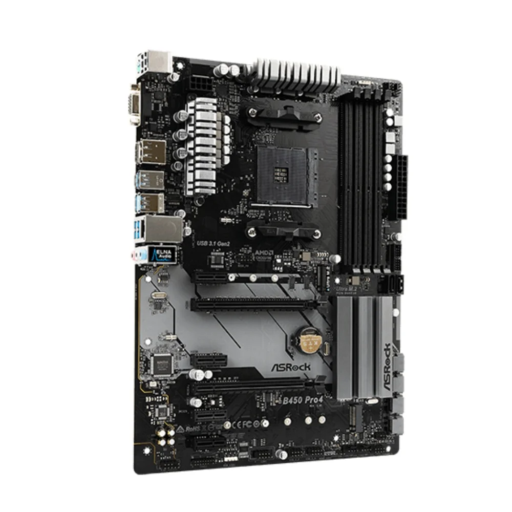 Płyta główna ASRock B450 PRO4 AMD B450 DDR4 Pamięć AM4 Płyta główna M.2 NVME ATX (obsługuje procesor Ryzen 5 5600G R7 5700X3D 5800X)