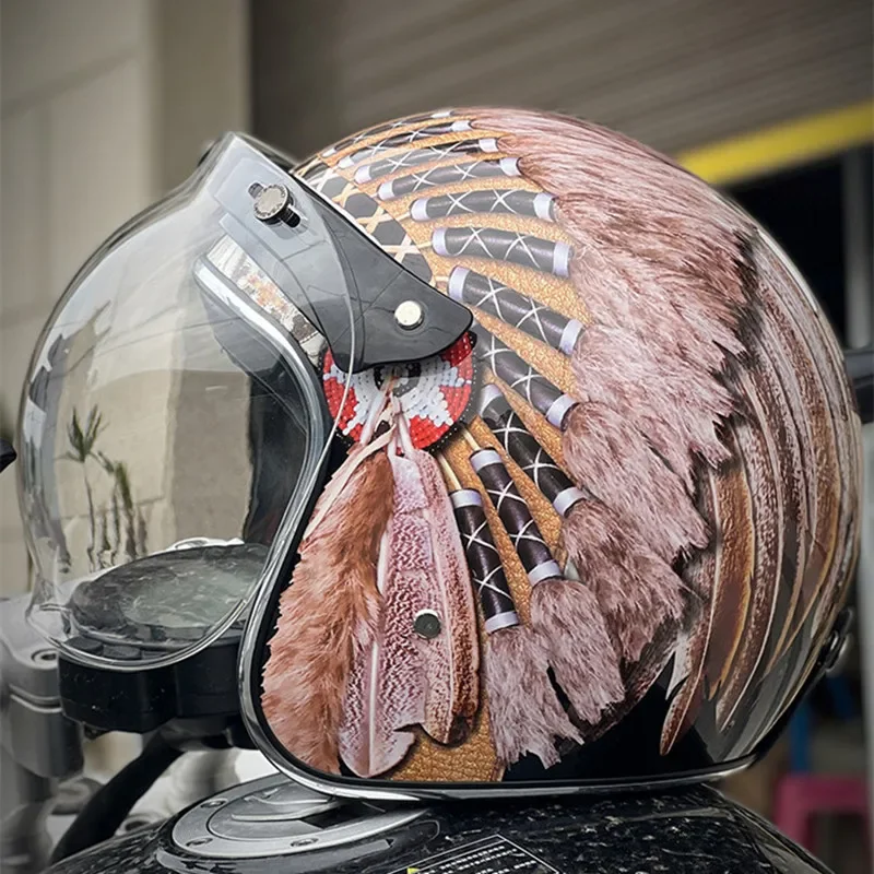 

2025 Новый ретро винтажный мотоциклетный шлем с открытым лицом 3/4, для мотоцикла, мотокросса, езды на велосипеде, защитная защита