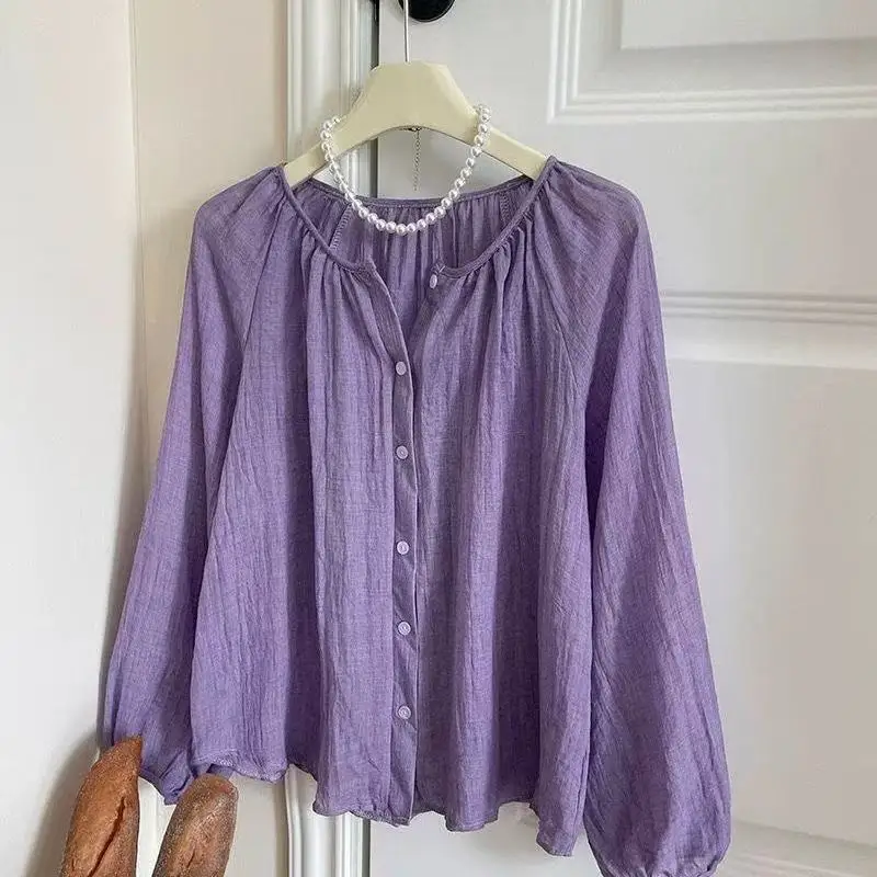 French retro ice silk linen cotton sunscreen shirt female summer lantern sleeve with air conditioning plus size cardigan top