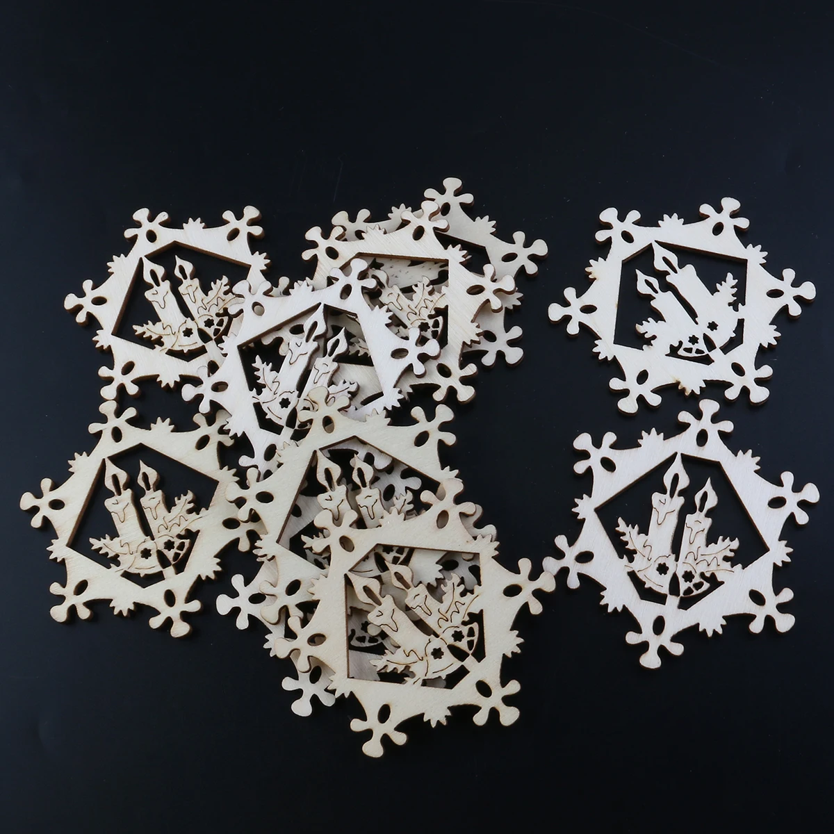 

10 Pcs Christmas Tree Decorations Snowflake Pendant Xmas Ornaments Wooden