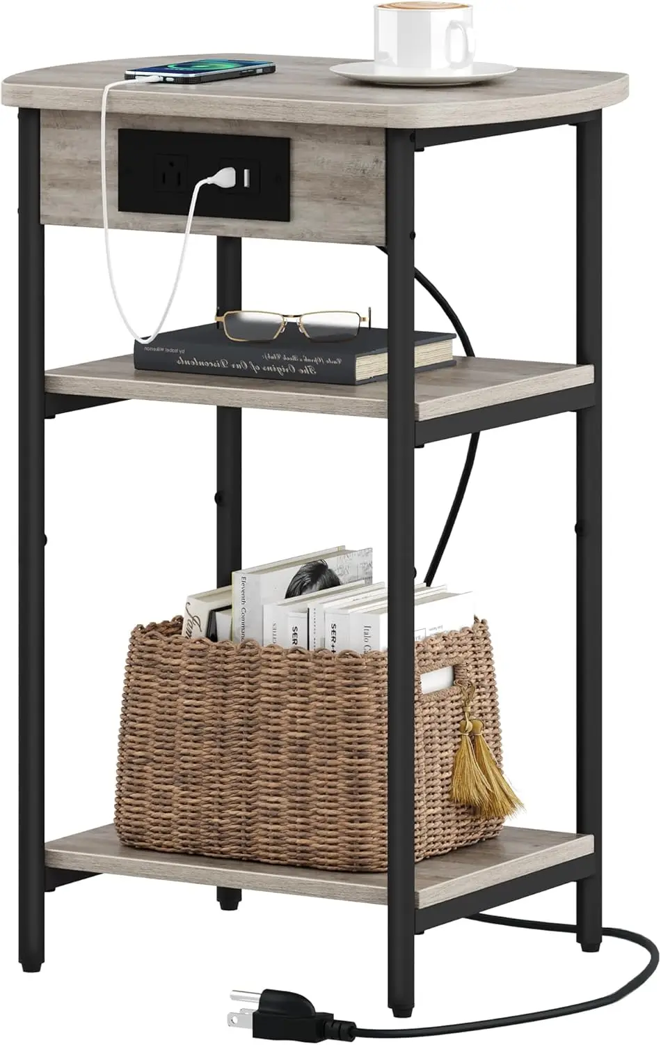 

End Tables with Charging Station, 3 Tier Side Table with Charging Station, End Table with USB Ports & Outlet, Narrow Nightsta