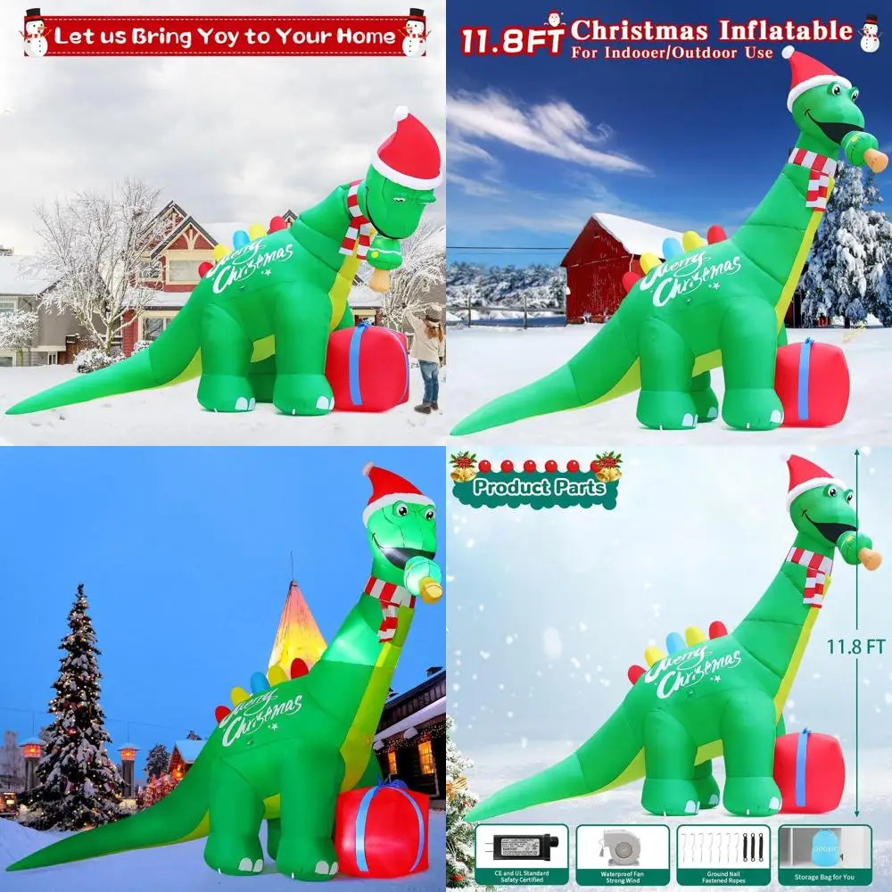 

Giant Light-Up Dinosaur Inflatable Outdoor Christmas Decor with Shakable Head for Yard Lawn Party