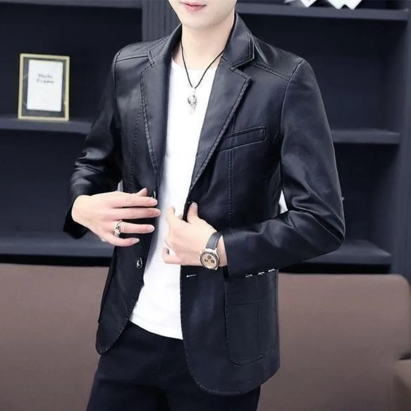 

Man Suits and Blazers Single Breasted Leather Thin Slim Fit Jacket for Men Clothing Fashionable Menswear Coats Fashion 2024 New