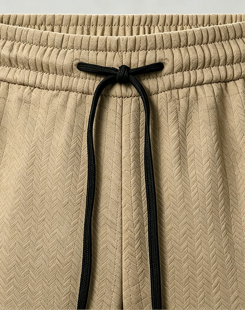 Herren Sommer-Jacquard-Shorts, Lässige Passform mit Kordelzug, Strukturiert, Leicht, für Urlaub und Alltag – Detail 8
