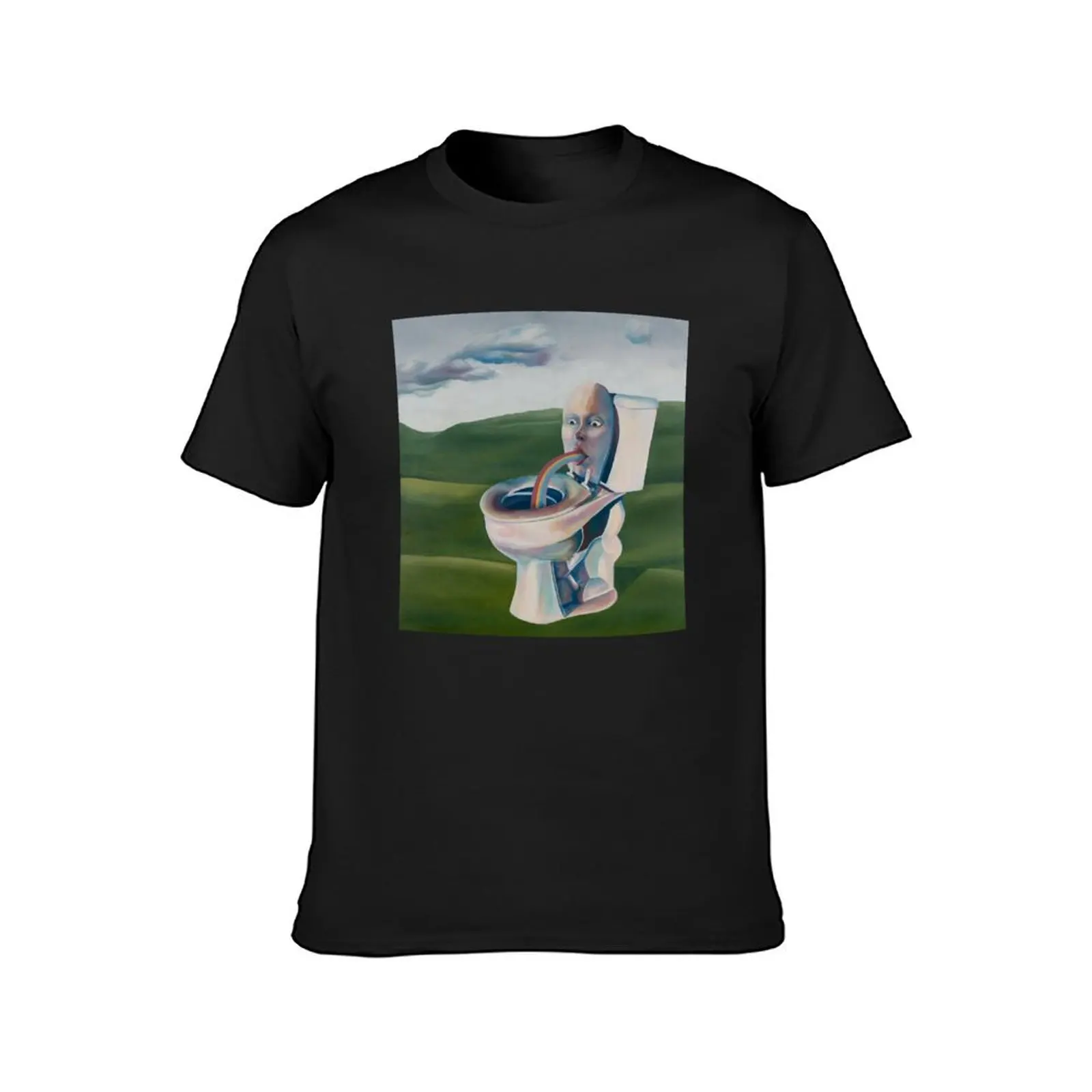 Toilet Barfing Rainbow in a Field T-Shirt customizeds cute clothes sweat Men's cotton t-shirt