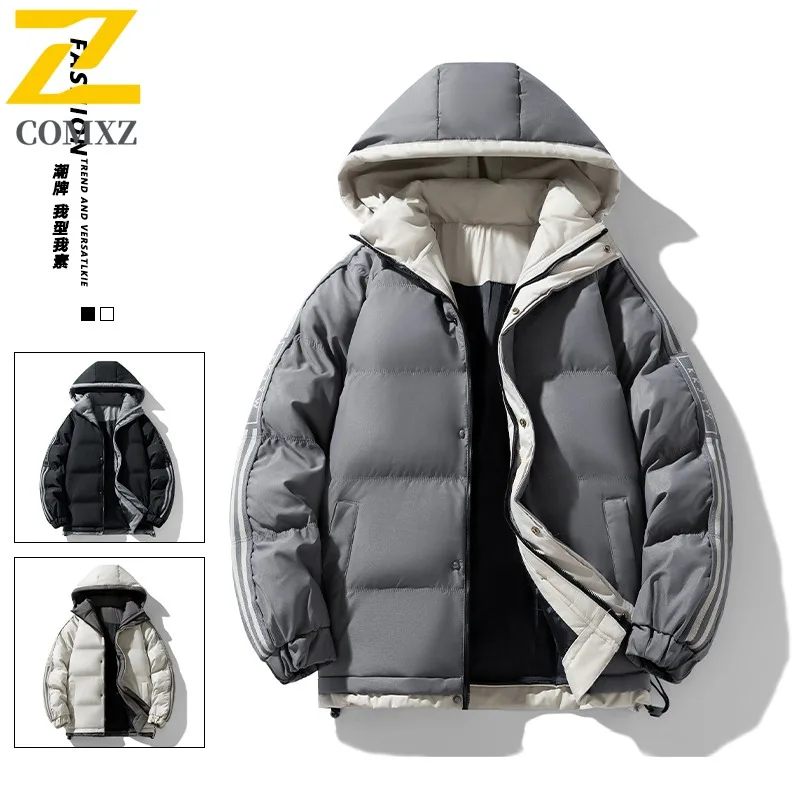 COMXZ 2025 Winter Plus Size Men Cotton Jacket M-8XL Fleece Lined Hooded Warm Coat Casual Fashion Outwear lightweight windbreaker