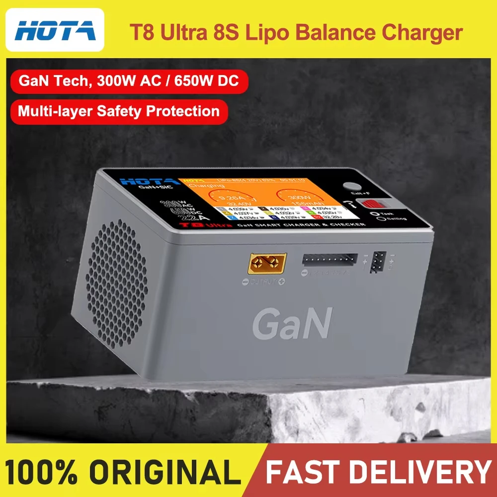 HOTA T8 Ultra Intelligent Battery Charger, 8S Lipo Balancing Charger GaN AC300W DC650W, US/EU/UK Plug for RC FPV Drone Battery