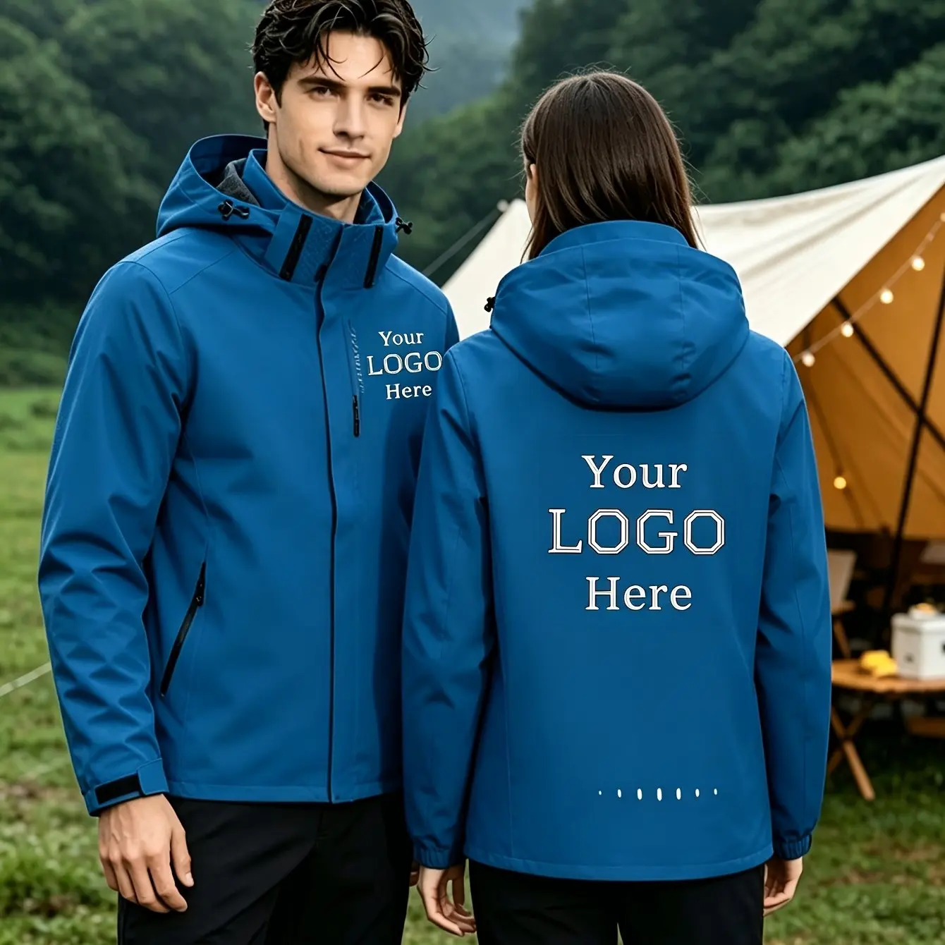 Maßgefertigte, abnehmbare Kapuzenjacke mit Reißverschluss und winddichtem Obermaterial, personalisierbar mit Fotos, Text oder Logo. – Detail 2