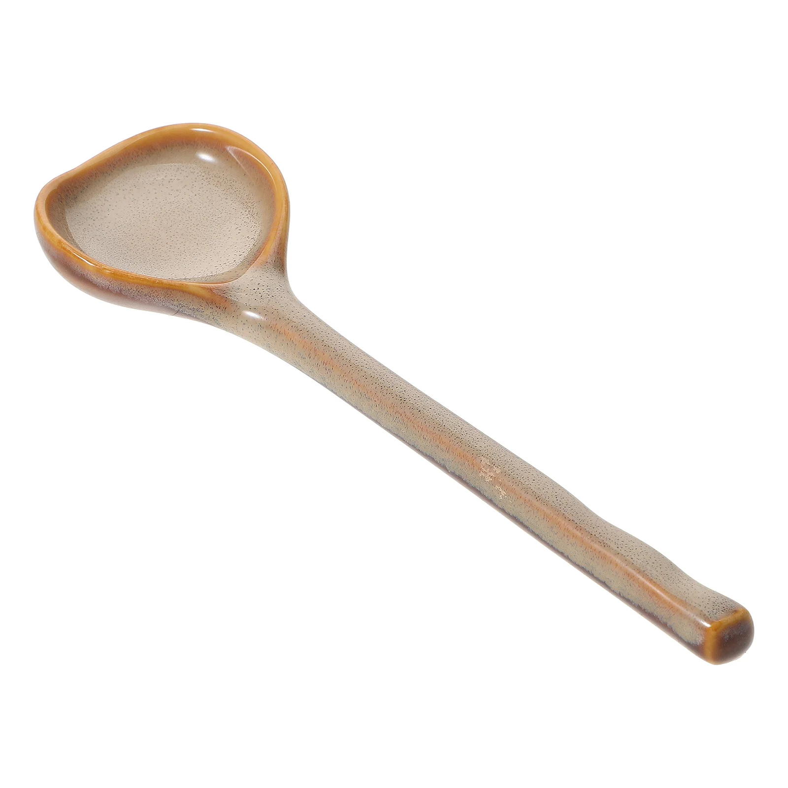 

Brown Ceramic Vintage Long Handle Spoon Smooth Surface for Soup Pho Ramen Dessert Spoon Korea Spoons Dining Spoons