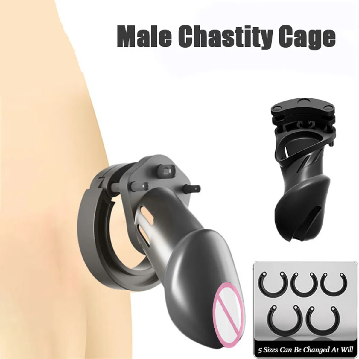 ذكر قفص القضيب جهاز العفة الكبار لعبة الجنس القضيب ممارسة تنفس سيليكون العفة قفص مع 4 حلقة للرجال قفص القضيب #1