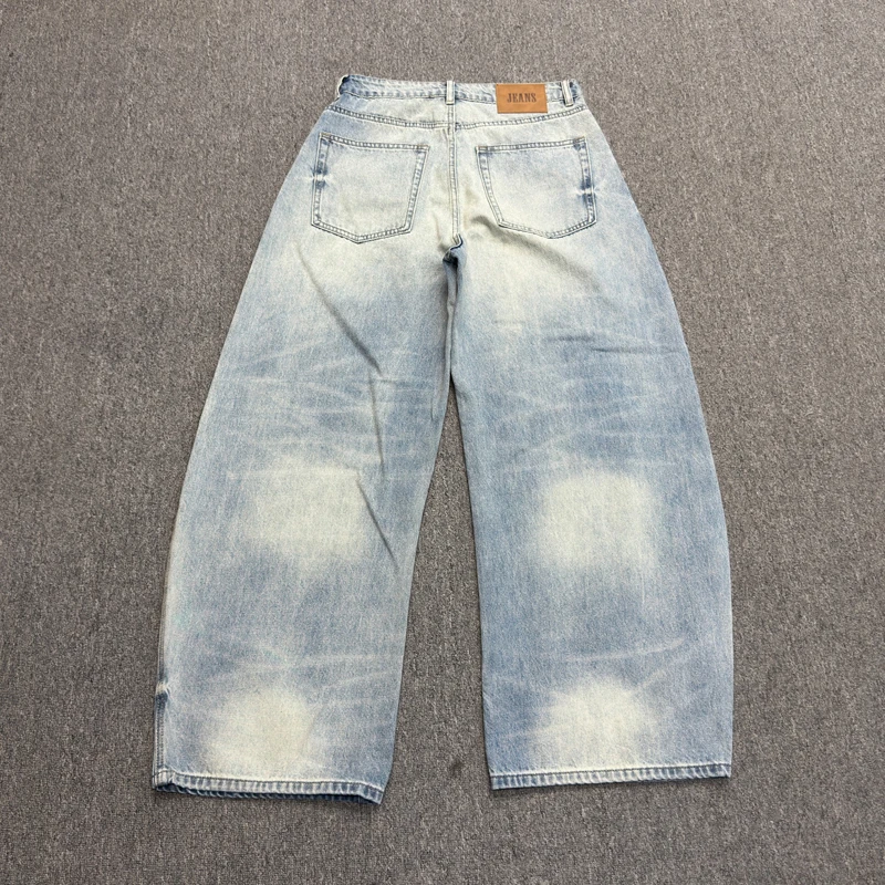 Trendy Blue Loose Wide Leg Machete Jeans Men Women All Match Streetwear Heavy Industry Washed Baggy Denim Trousers