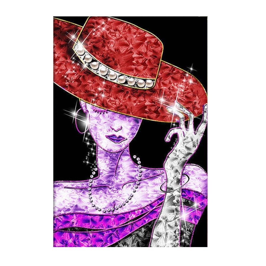 

diamond painting fantasy art,woman wearing red hat Full square round diamond embroidery 5D rhinestone mosaic diamond home decor