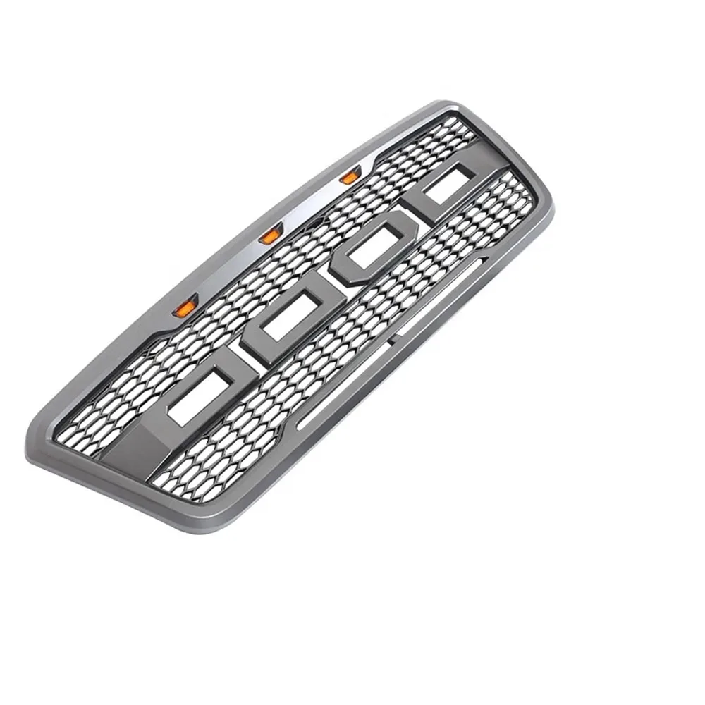 تعديل رابتور نمط رمادي ABS الجبهة شواء الوفير هود شبكة مصبغة مع أضواء LED العنبر و + رسائل لفورد F150 2004-2008