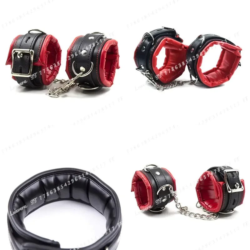 High Quality Soft Leather Sponge Metal Chain Handcuffs Ankle Cuffs BDSM Bondage Sex Toy Restraints for Women Exotic Lingerie