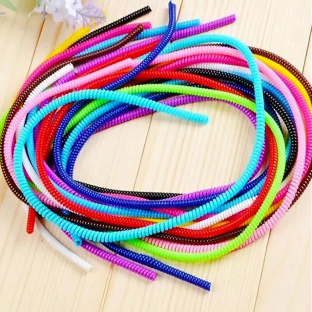 10Pcs 1M Cable Ties USB Charging Data Cable Protector Protection Spring Rope Wire Cord Rope Multicolor