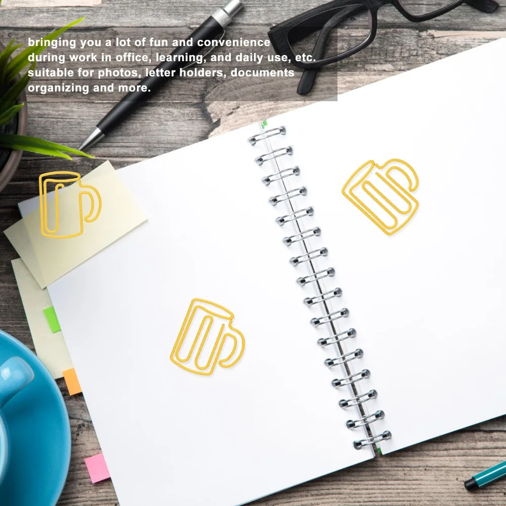 

100Pcs Yellow Cute Paper Clips Plastic-coated Metal Cup Shape Paper Clips Portable 27*24mm Office Clips Office Supplies