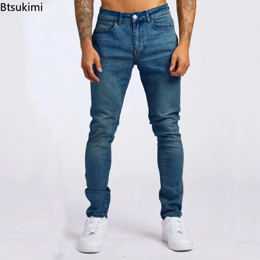 

2025 Men's Spring Autumn Fashion Jeans Pants Solid Color Straight Leg Stretch Jeans Trousers Breathable High Quality Denim Pants