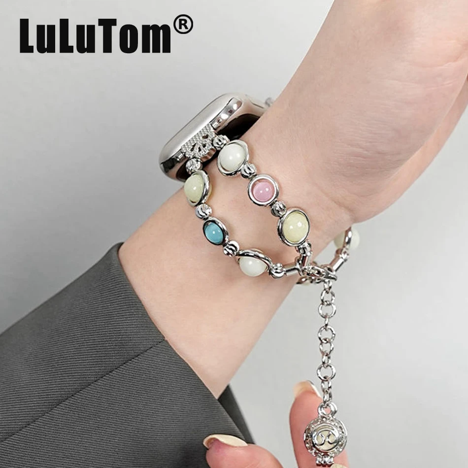 Metal Strap For Apple Watch UItra 8 7 49mm 45mm 44mm Luxury Luminous Beads Wristband For iWatch Series 6 5 SE 4 3 42mm 40mm 38mm