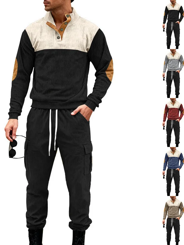 

Осенний мужской уличный повседневный свободный вельветовый комплект спецодежды, длинный свитшот и длинные брюки, удобная смесь полиэстера