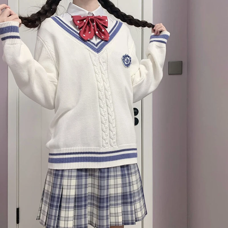 Uniforme de colegiala japonesa, Jersey de punto blanco gyuu, suéter Kawaii para JK, uniforme coreano, ropa para estudiantes universitarios, Invierno