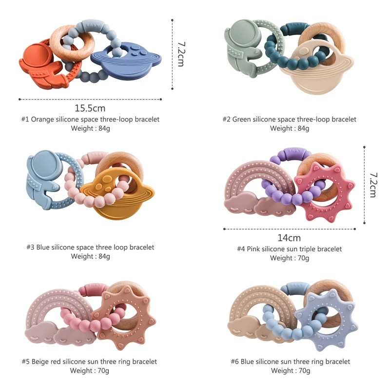 Massaggiagengive in silicone da 1 pezzo, giocattoli per bambini 0-12 di grado alimentare, giocattoli sensoriali per anello per dentizione per bambini, accessori per bracciale massaggiagengive in silicone Planet