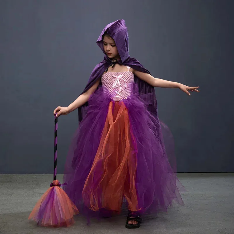2024 New Hocus Pocus 2 Costume Sarah Sanderson Sisters Cosplay Costume Kids Girls Halloween Carnival Party Tutu Dress