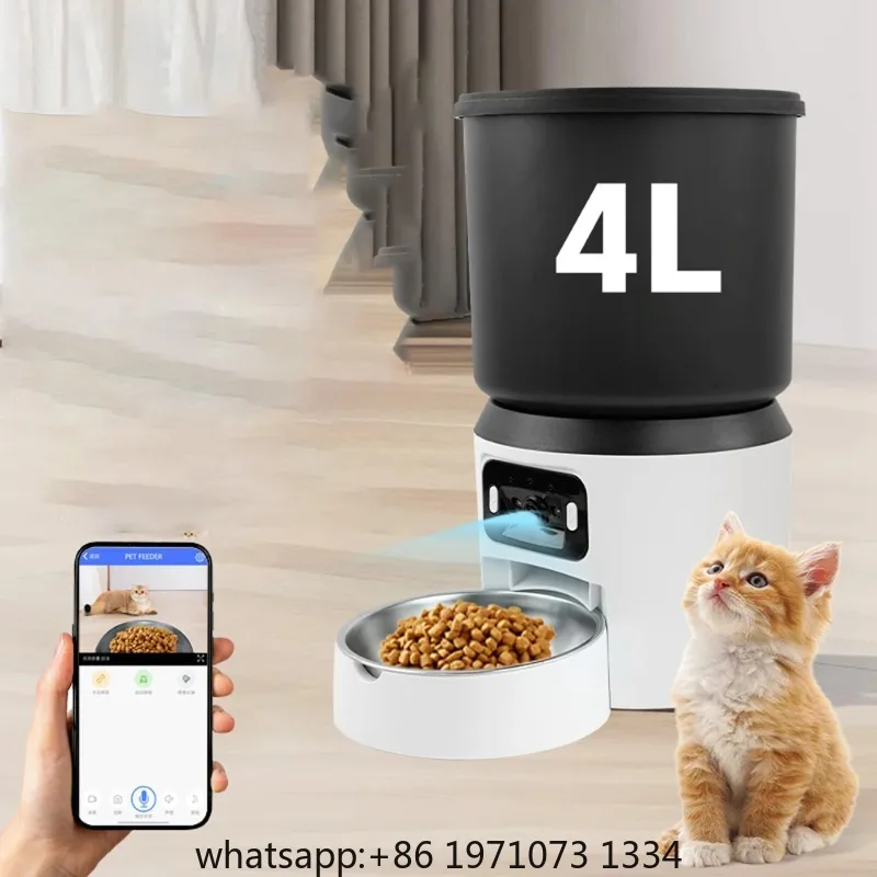 4L Automatic Cat Feeder - Timed pet feeder for cats and dogs, with dry food dispenser, desiccant bag, WIFI control, video remote