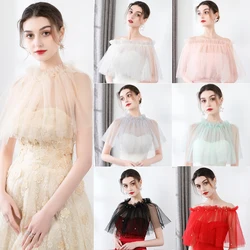 12 colori Bolero abito da sposa donna Tulle Cape Mariage Shrug elegante Prom Party Pearl Sheer Bolero Wraps Wedding Cape scialle