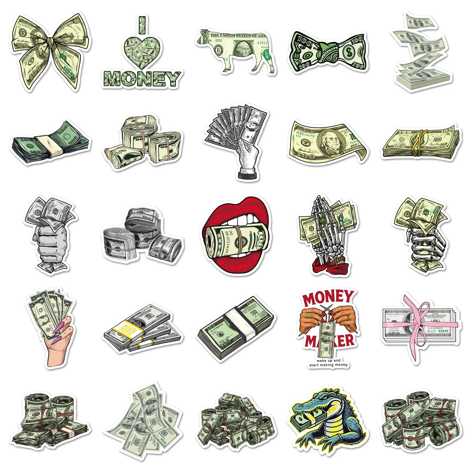 

50PCS Cartoon Money Funny Sticker Refrigerator Scooter Helmet Scrapbook Guitar Bicycle DIY Decorative Doodle Sticker Decal Toys