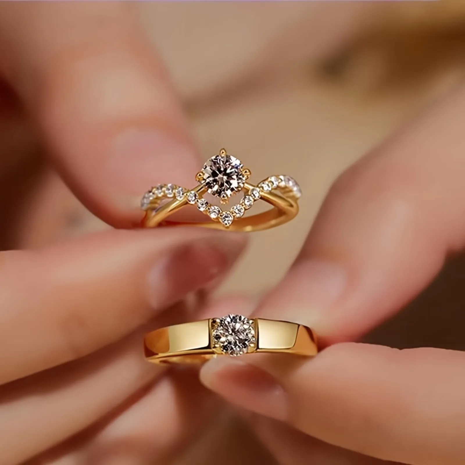 Fashion Luxury Zircon Couple Rings For Women Men Opening Adjustable Wedding Anniversary Engagement Delicate Jewelry Gifts