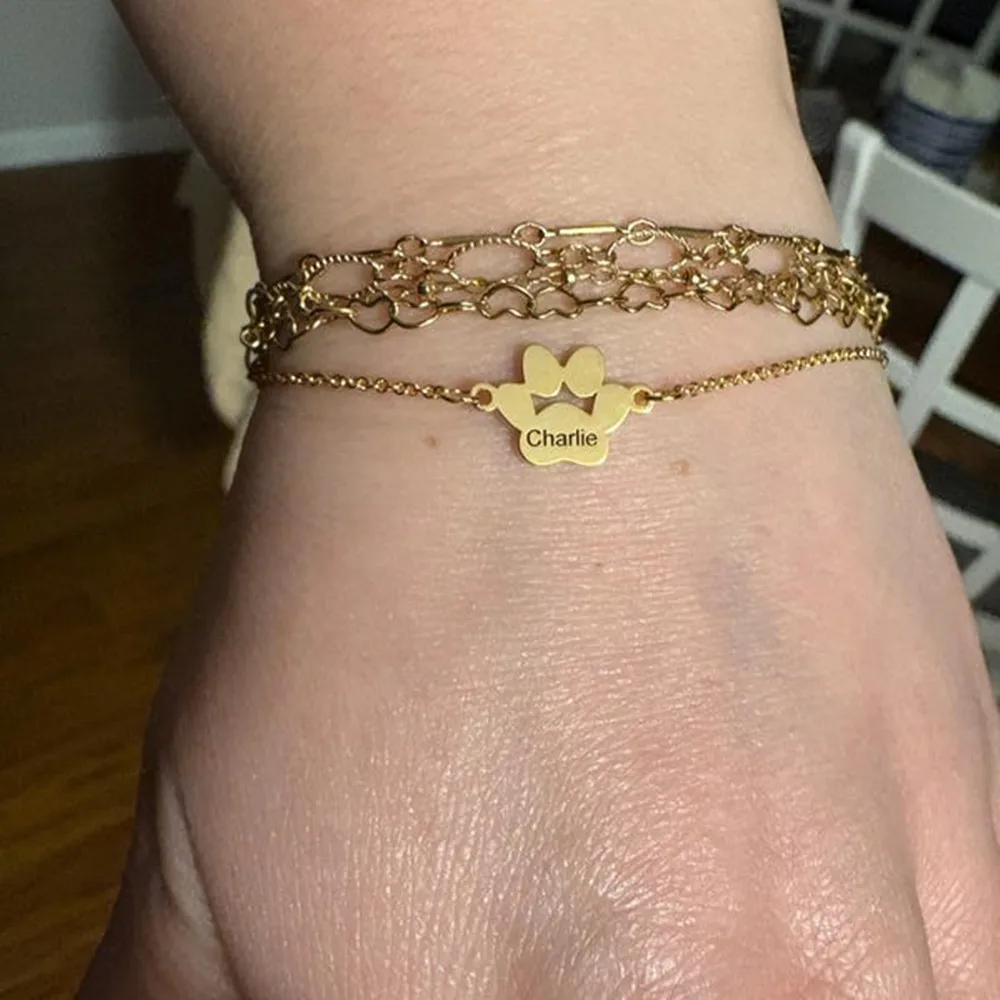 Custom Dog Cat Paw Print Name Bracelets For Women Girl Personalized Engraved Animal Nameplate Pulseras Dog Keepsake Jewelry