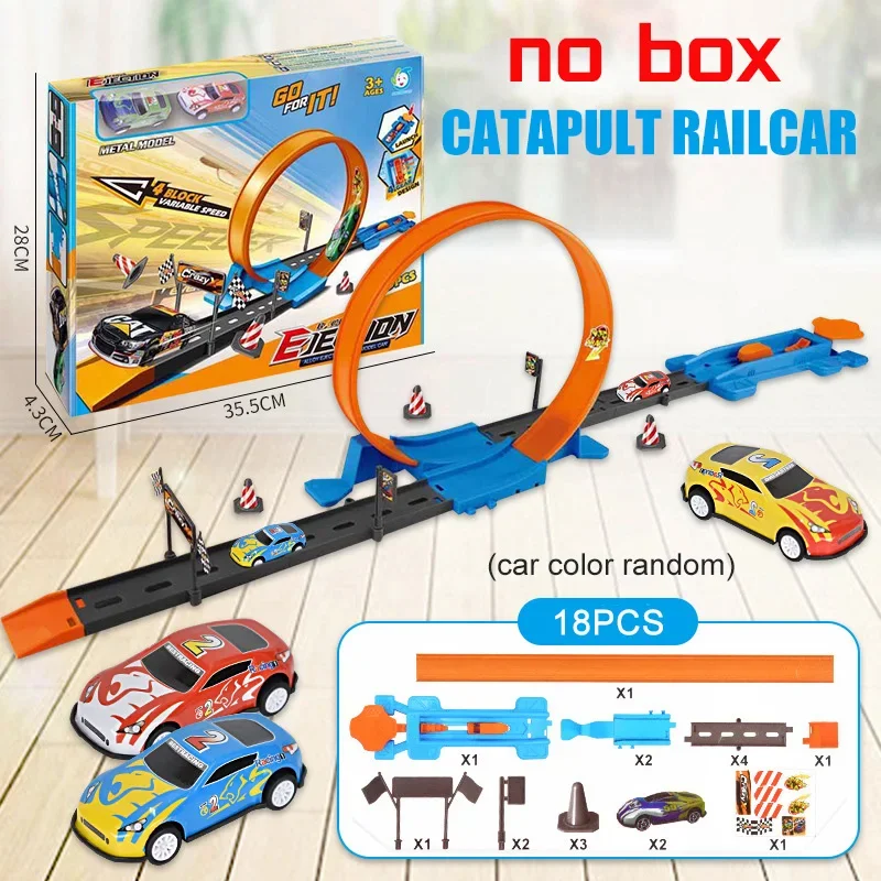 Kids Car Wheels Model Racing Rail Track Toys DIY Assembled Rail Kits Catapult Rail Car Racing Game Boy Toy for Boys Girls Gifts