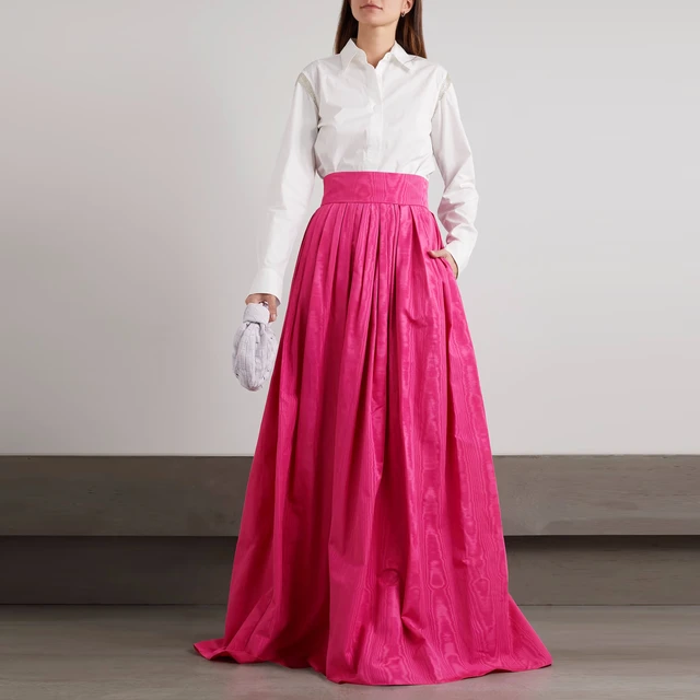 Modest Hot Pink a line gonne lunghe in taffeta con tasche cerniera gonna donna di alta qualita fondo femminile su misura AliExpress