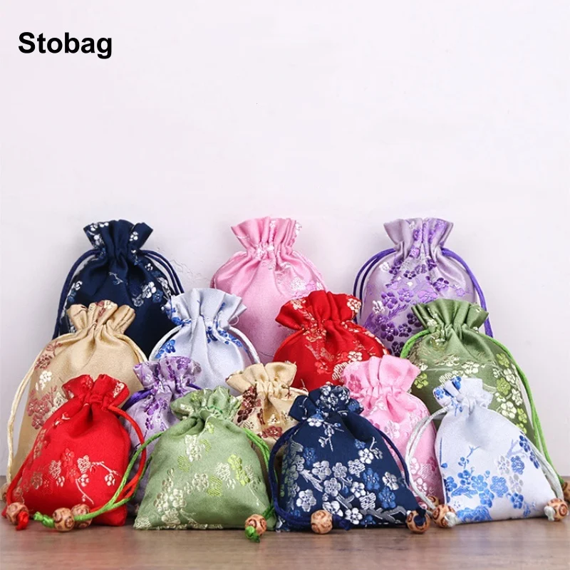 

StoBag 50pcs Wholesale Chinese Silk Drawstring Bag Cotton Gift Jewelry Packaging Storage Bundle Pocket Reusable Pouches Portable