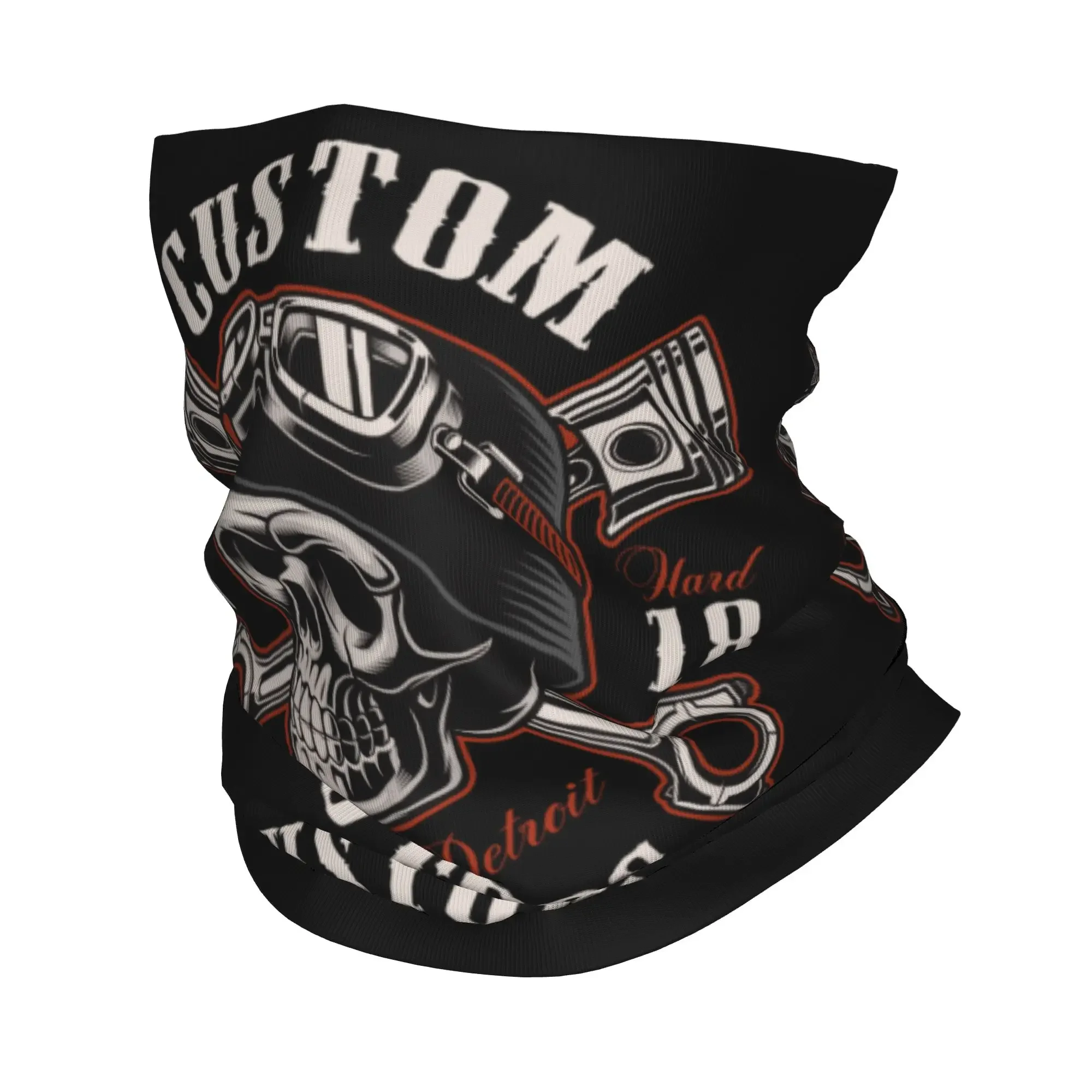 Braga de cuello tipo bandana con diseño de calavera de motociclista y estilo rockabilly para senderismo y camping, para mujer y hombre, que sirve como pañuelo, diadema, calentador y cubre-cara.