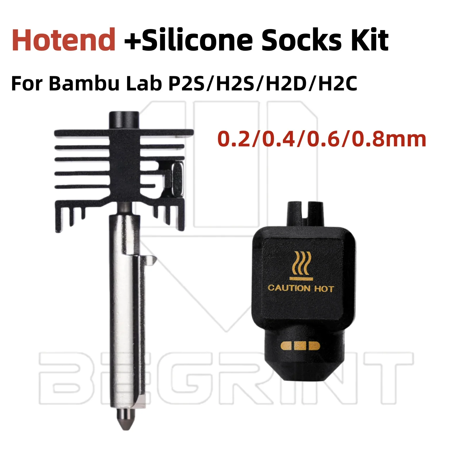 

Hotend and Silicone Socks Easy Installation with Hardened Steel 0.2 0.4 0.6 0.8mm Nozzle Set For Bambu Lab P2S/H2S/H2D/H2C
