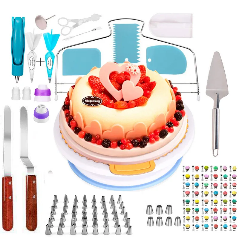 

124pcs Cake Decorating Tools Set Baking Supplies Pastry bag Spatula Dough Cutter Turntable Scraper Pastry Accessories Kits