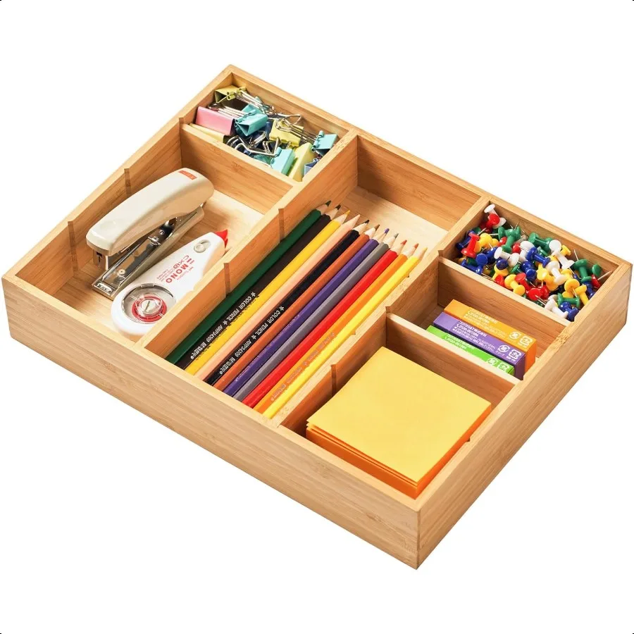 

Desk Drawer Organizer Bamboo Wood Organizer Tray with Adjustable Compartments Office Desk Accessories Supplies Organization Sto