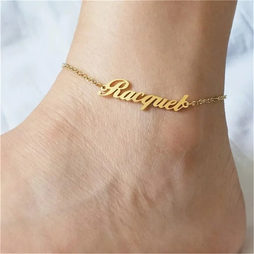 Custom Name Anklets for Women Stainless Steel Cable Chain Gold Colour Sandy Beach Exquisite Personalized Fashion Jewelry Gifts