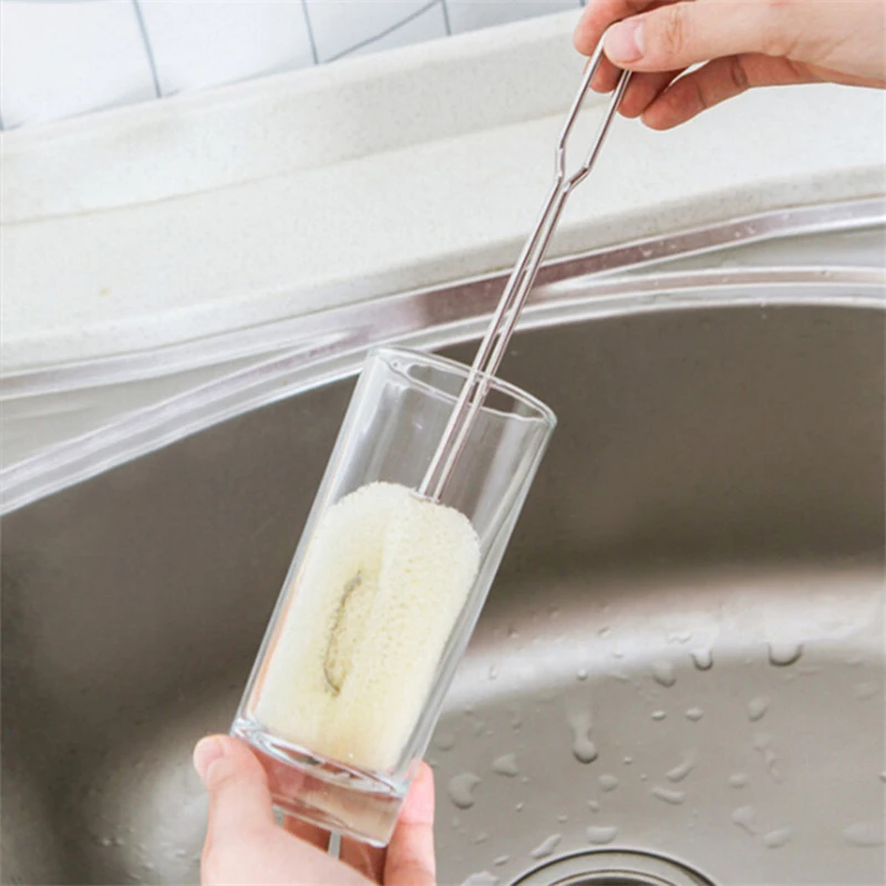 Stainless Steel Long-handled Cleaning Brush Can Replace Sponge Milk Bottle Brush Teacup Glass Brush Kitchen Cleaning Utensils