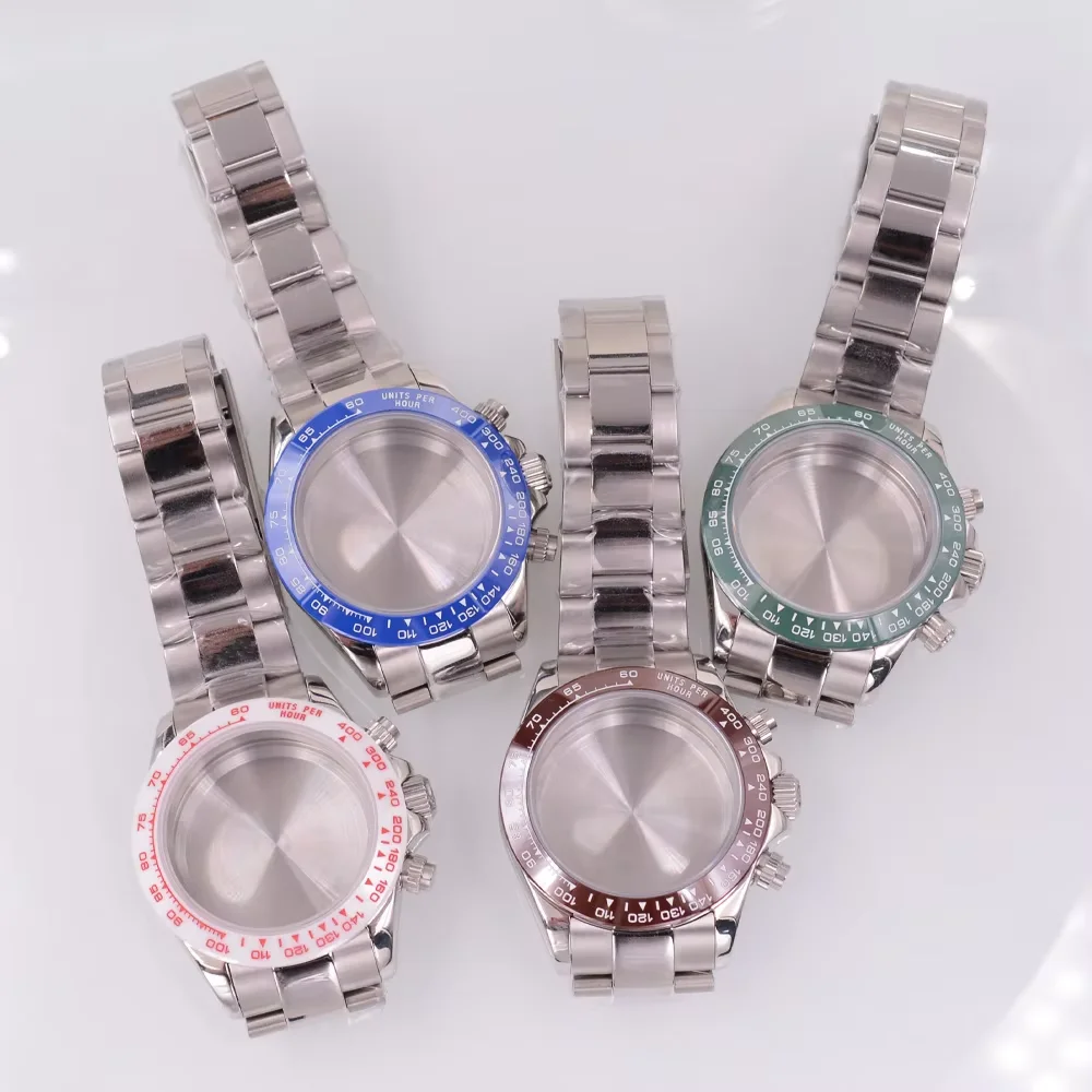 40mm White/Blue/Green/Brown Sapphire Glass Stainless Steel Watch Cases Strap Fit Japanese VK63 Movement