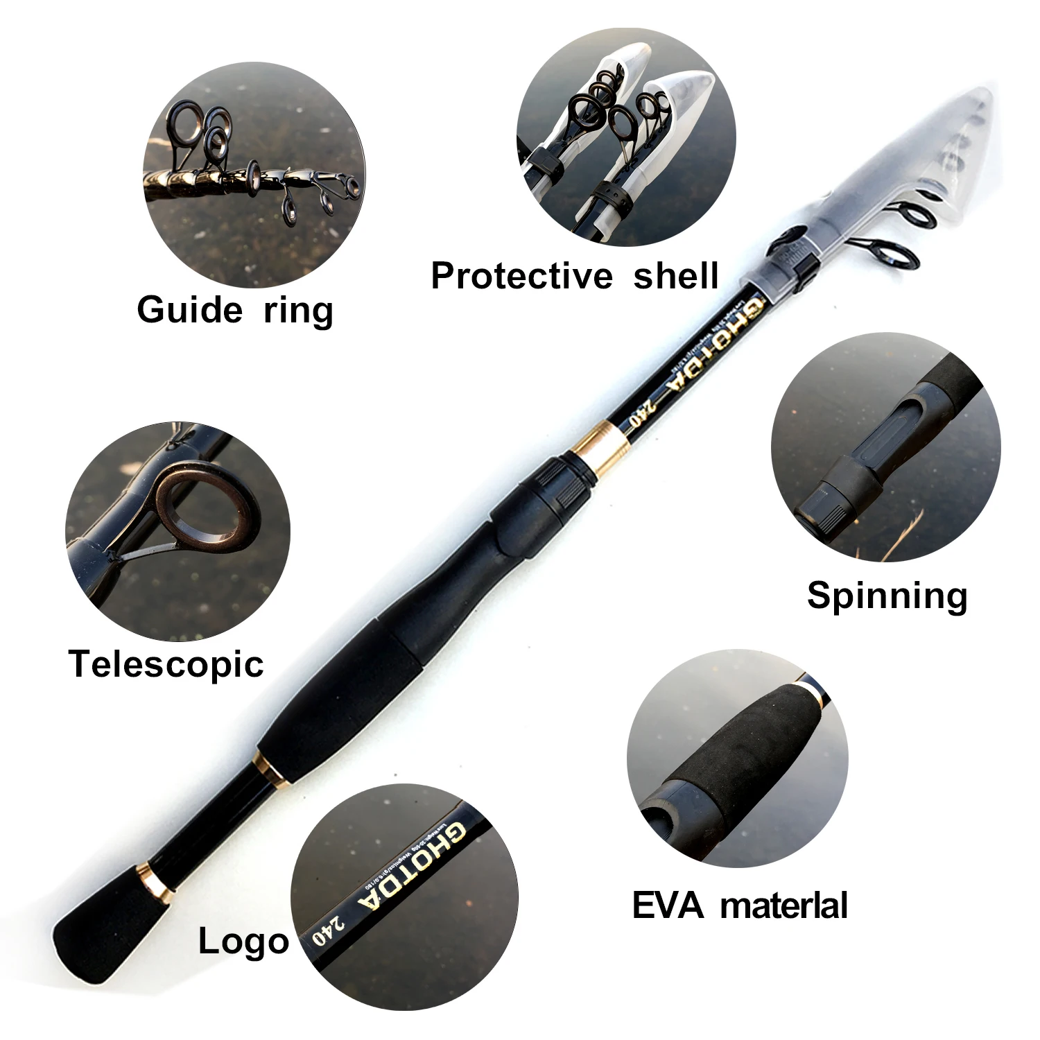 Ghotda Casting Fishing Rod Combo Telescopic Carbon Rod and Baitcasting Reel Portable Travel Fishing Rod Kit Baitweight 10-30g