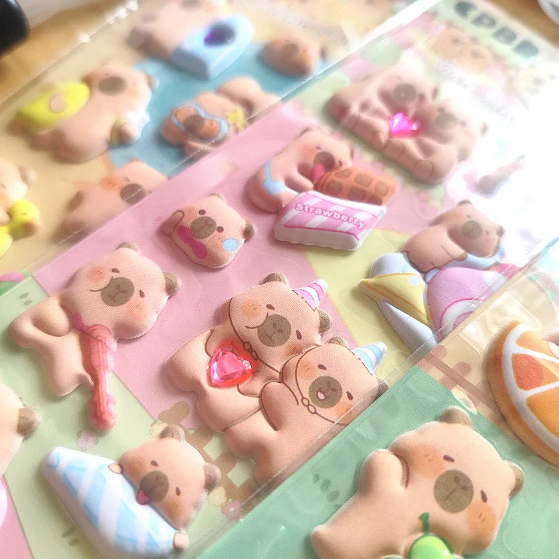4 Pcs Capybara Cubs Kids' Cartoon Soft High-Foam Stickers - Super Raised, Cute & Adorable, Removable Adhesive, Perfect