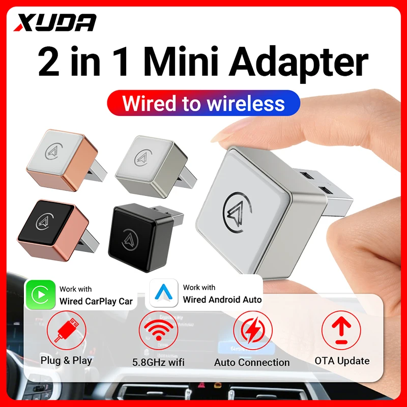 2025 NEW Super Mini Adapter Wired to Wireless CarPlay/Android Auto 2in1 Box 5GHz WiFi5 for 99% Original Wired CarPlay/Auto Cars